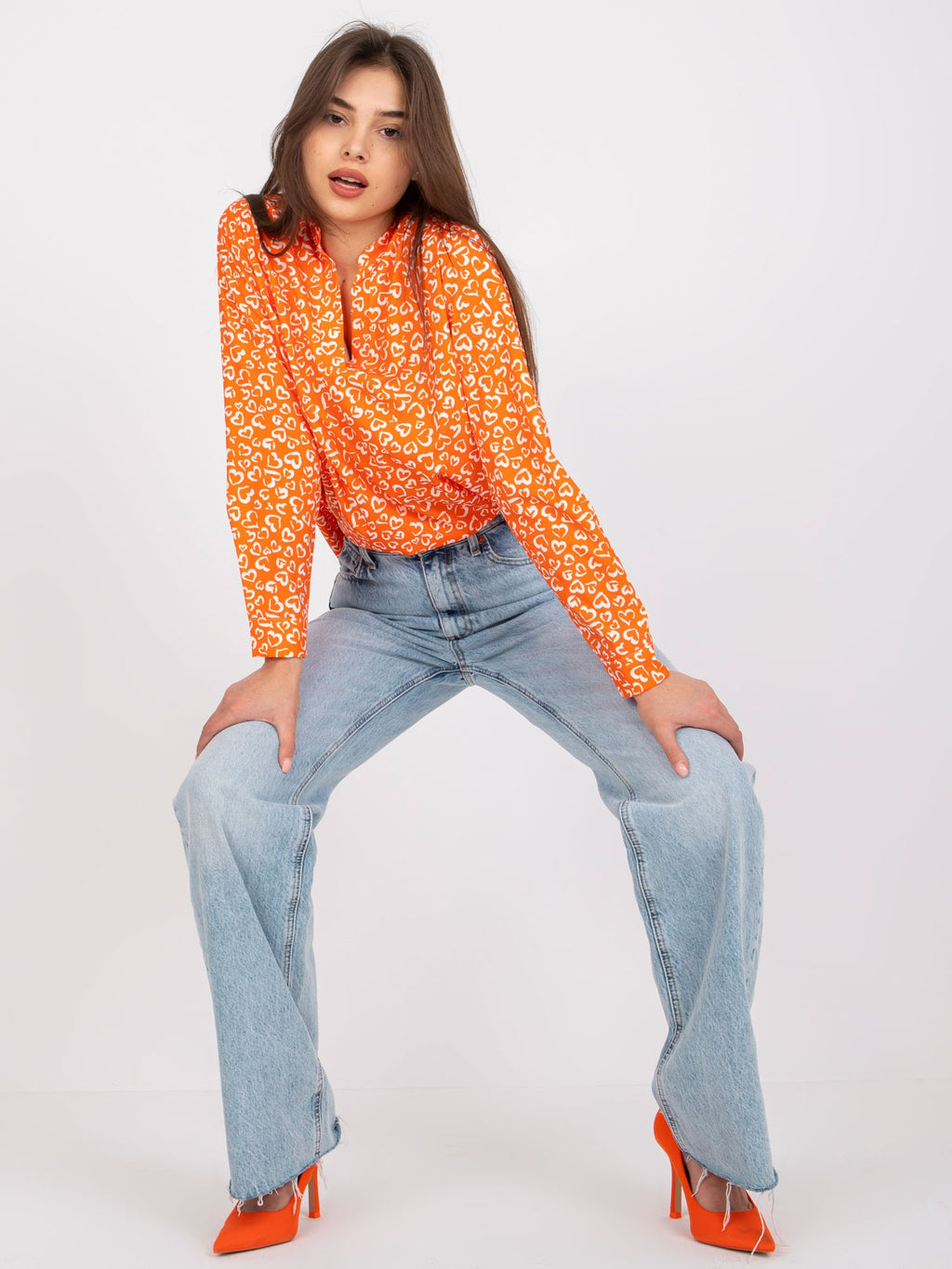 Blouse met Print en V-hals – Oranje