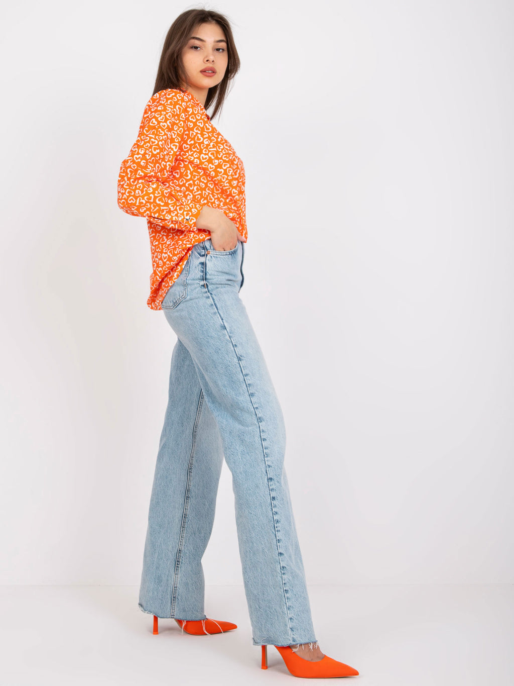 Blouse met Print en V-hals – Oranje