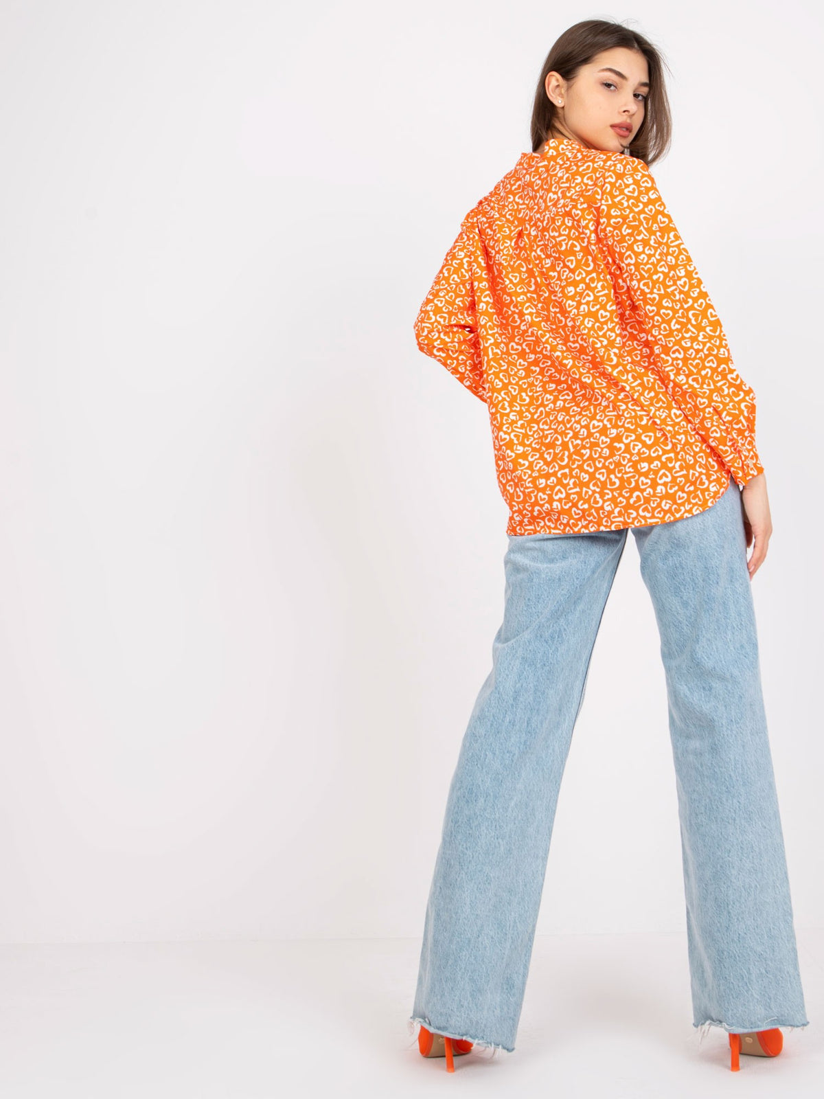 Blouse met Print en V-hals – Oranje