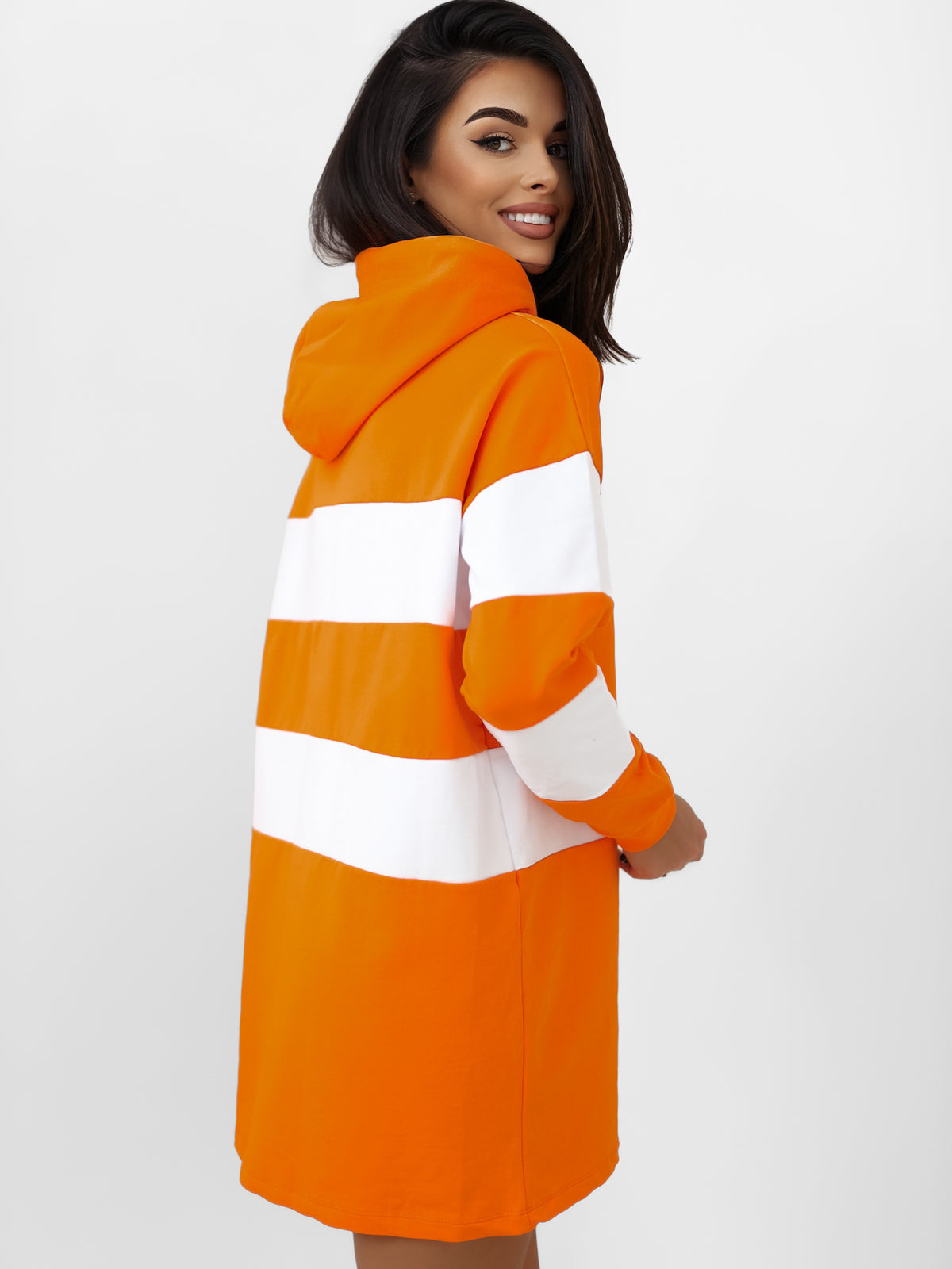 Gestreepte Oversized Hoodie – Oranje/Wit