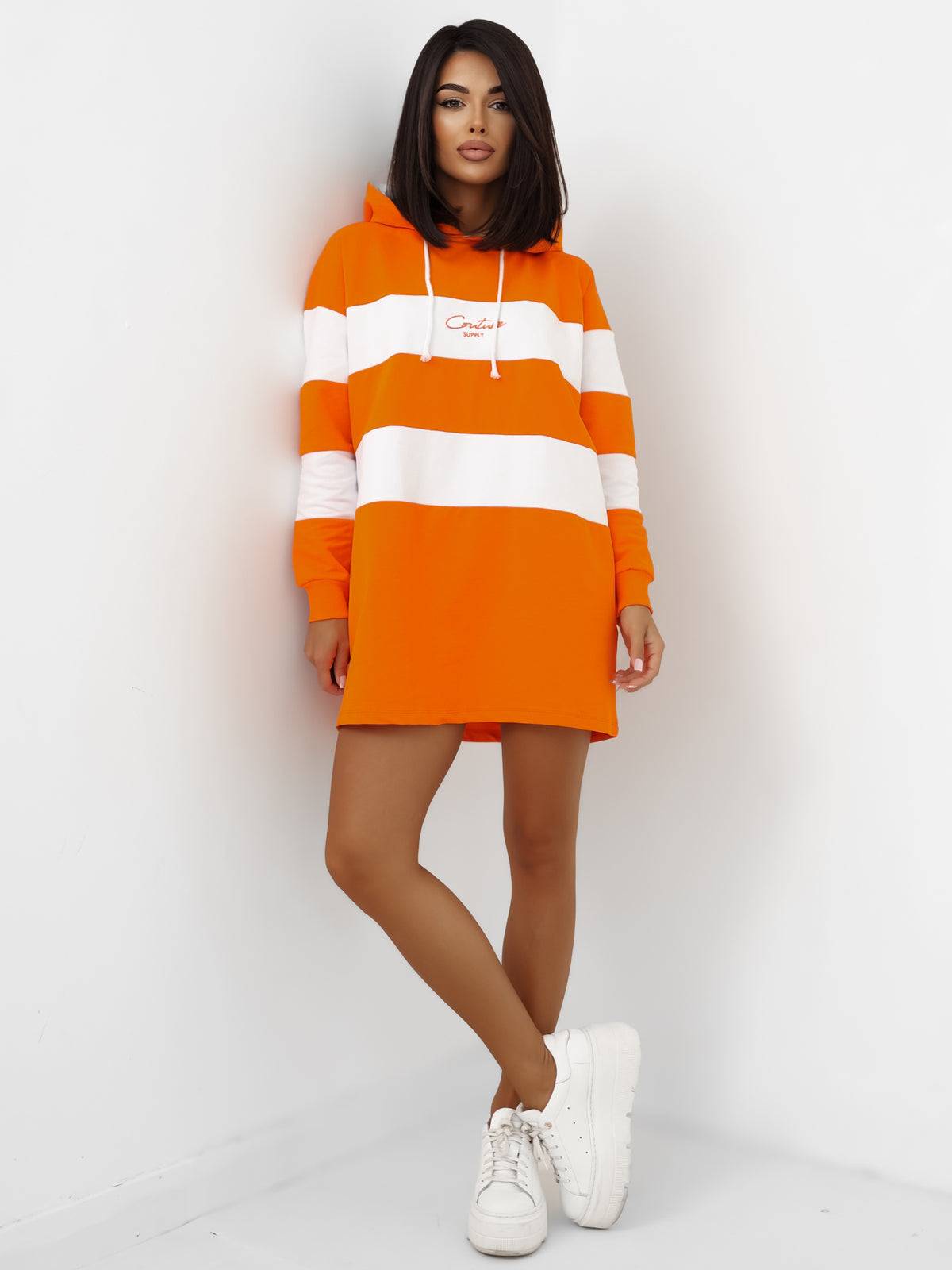 Gestreepte Oversized Hoodie – Oranje/Wit
