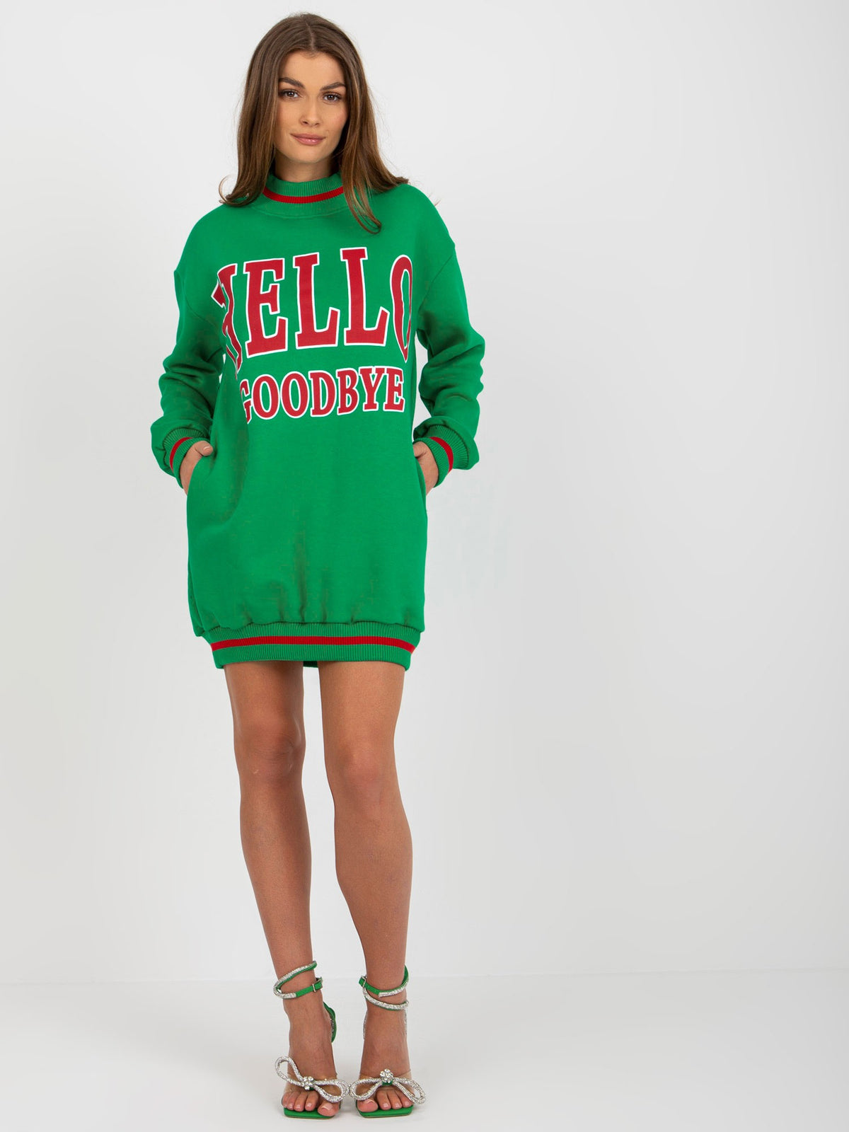 Lange Oversized Sweater met Print – Groen