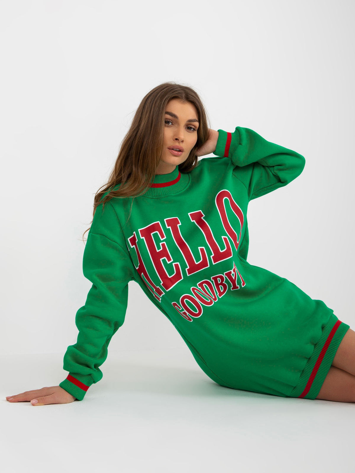 Lange Oversized Sweater met Print – Groen