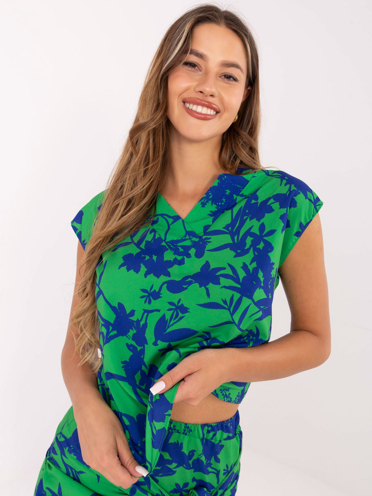 Blouse met Bloemenprint – Groen/Blauw