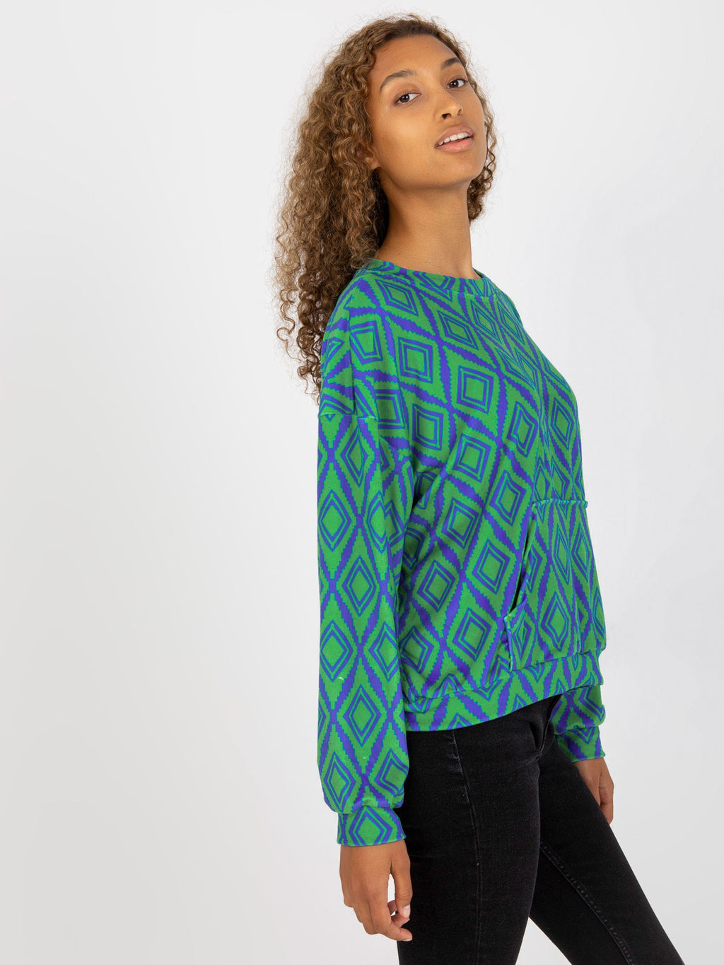 Velours Sweater met Print – Groen/Blauw