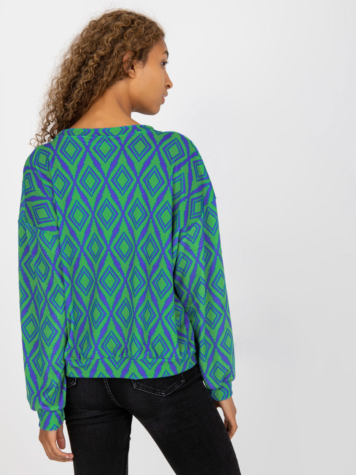 Velours Sweater met Print – Groen/Blauw